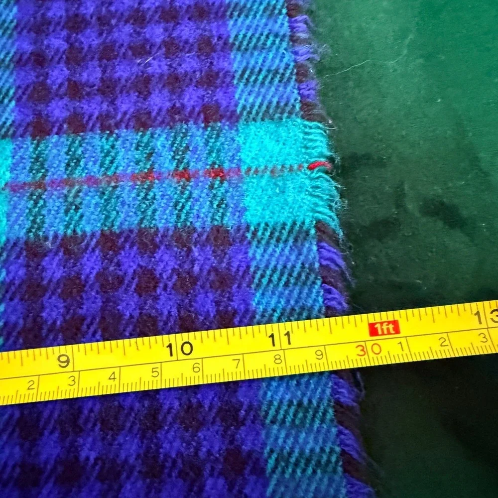 Christian Dior Cashluxe Plaid Scarf Blue‎ Teal Green Vintage Acrylic Fringe